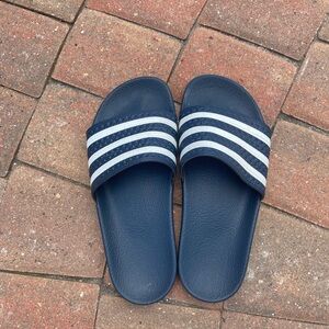 Adidas Blue White Stripe Slides Summer Slip-on Sandals Size 6 Boys
